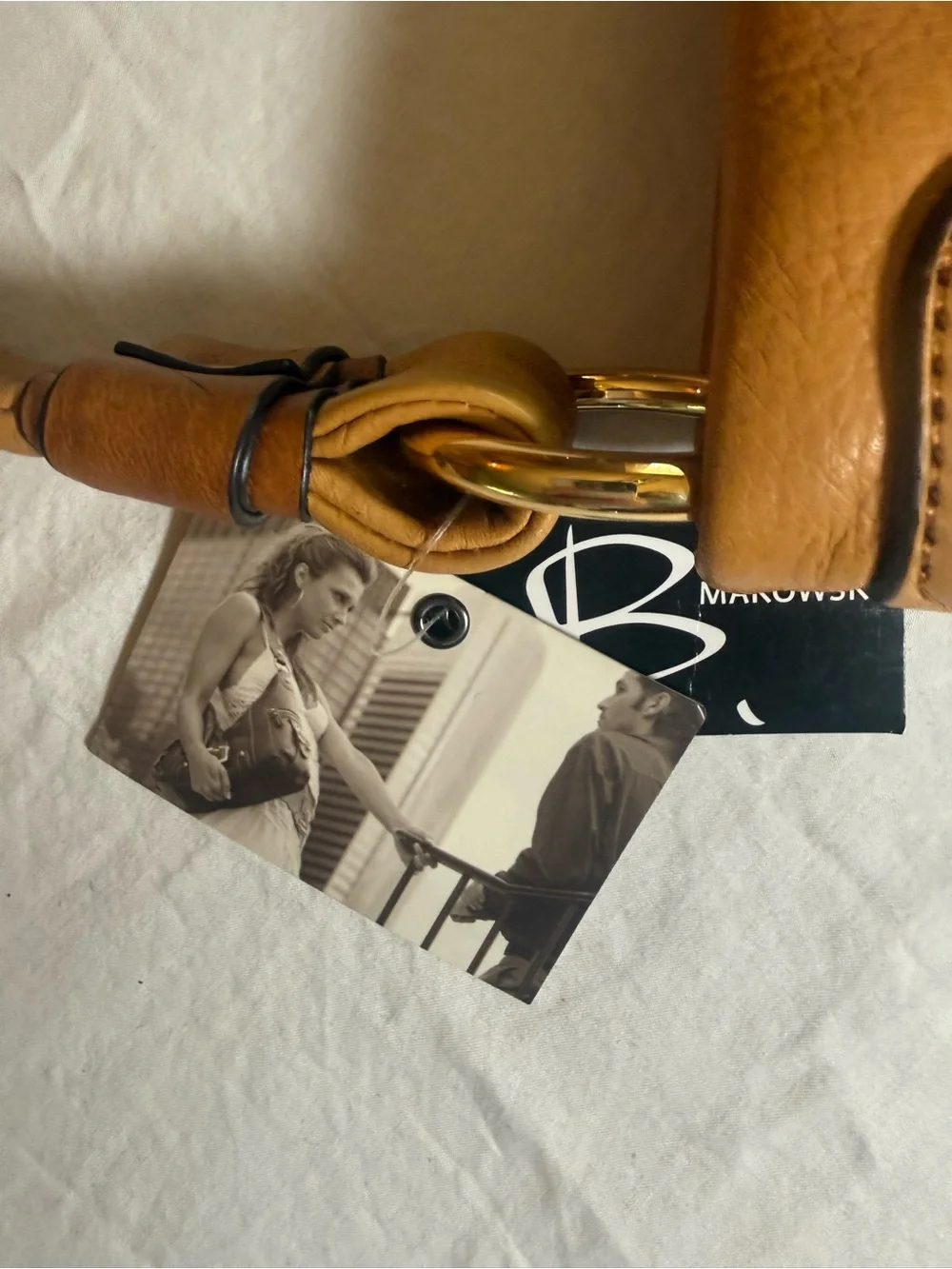b. makowsky Cognac Leather Hobo with Gold Ring Detail